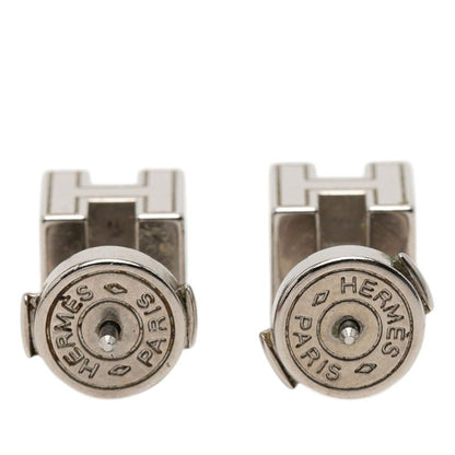 Hermes Cage de Ash Cube Earrings Silver Beige Metal Enamel