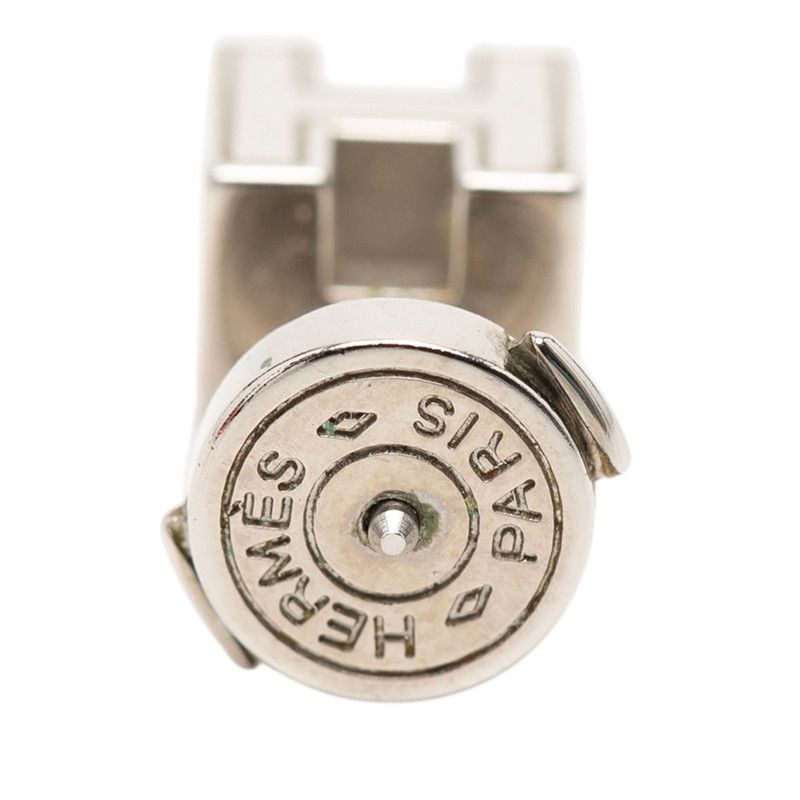 Hermes Cage de Ash Cube Earrings Silver Beige Metal Enamel