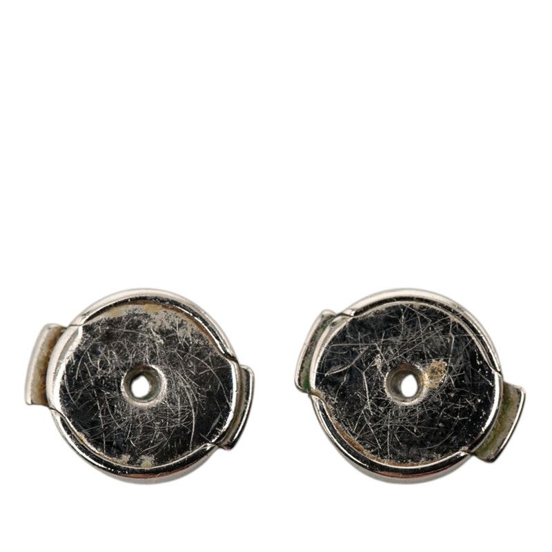 Hermes Cage de Ash Cube Earrings Silver Beige Metal Enamel