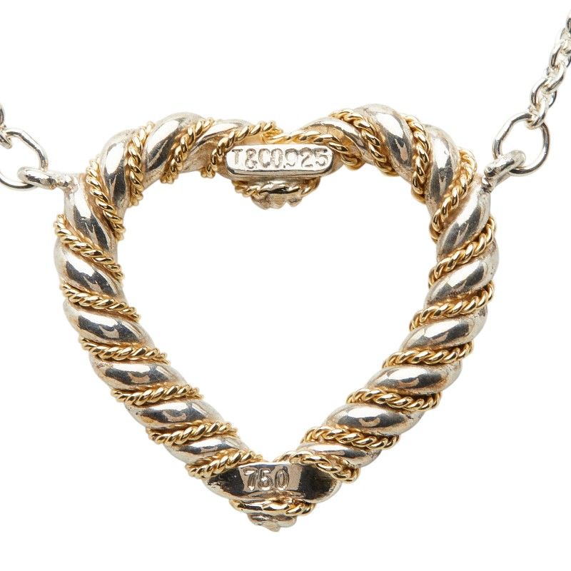 Tiffany & Co Twisted Heart Necklace Silver Gold 18k Yellow Combination