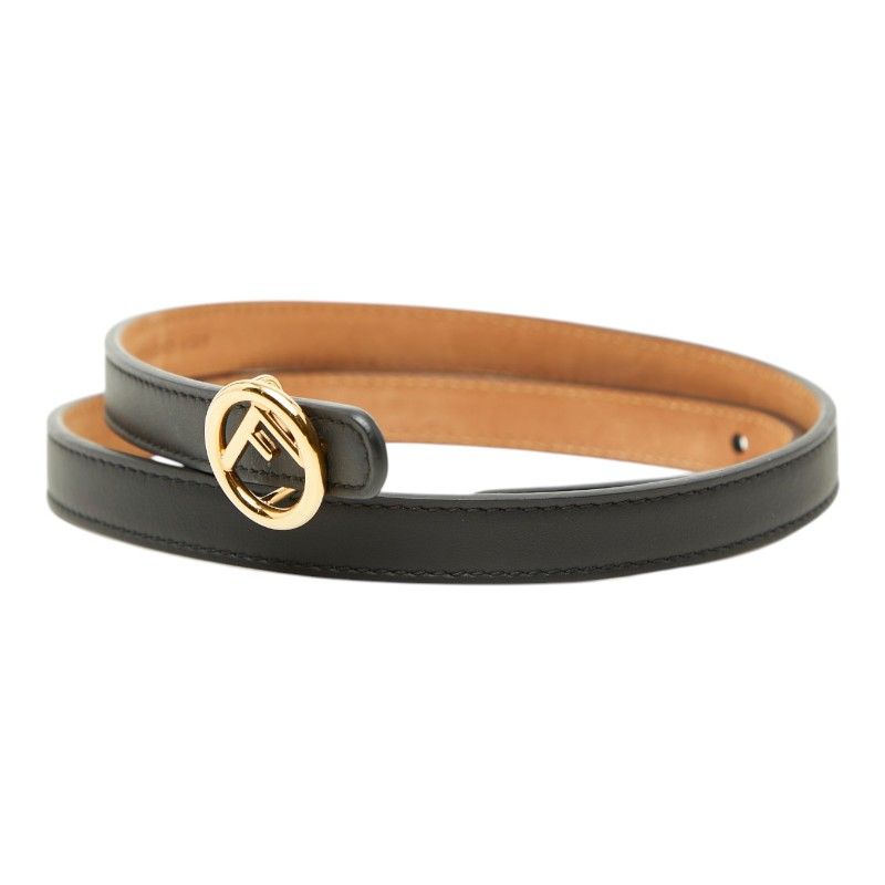 Fendi IS Logo Reversible Belt 75 30 Black Gold Leather