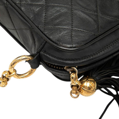 Chanel Quilted CC Logo Tassel Chain Shoulder Bag Black Lambskin
