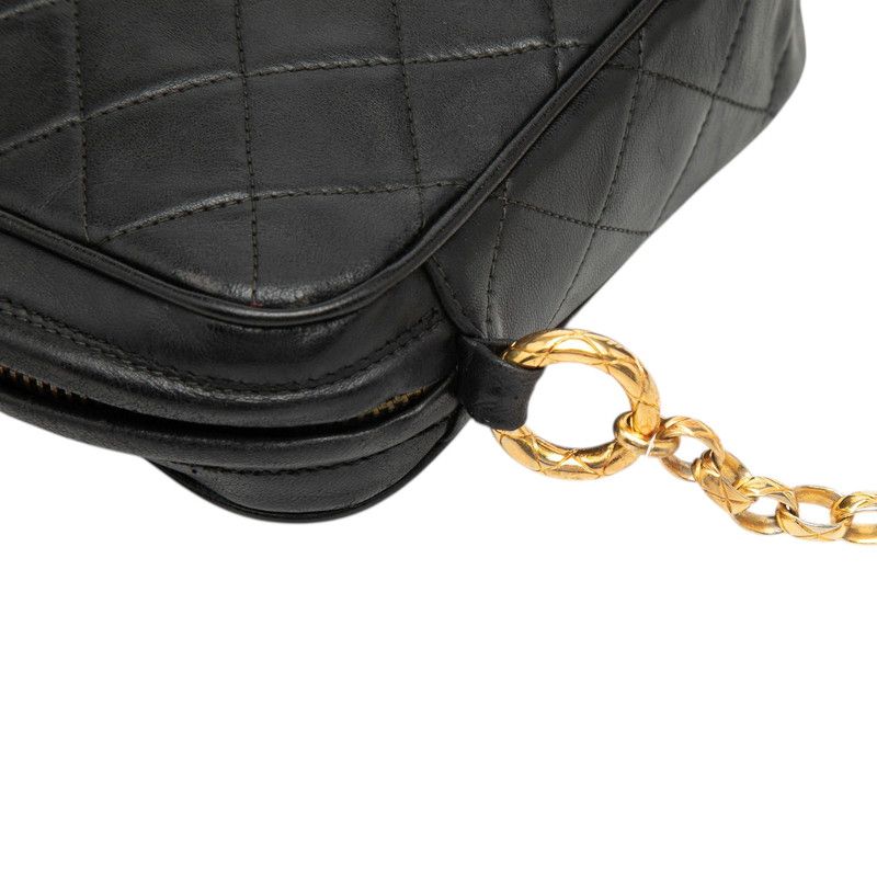 Chanel Quilted CC Logo Tassel Chain Shoulder Bag Black Lambskin