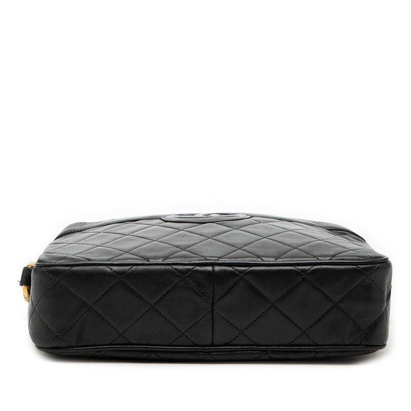 Chanel Quilted CC Logo Tassel Chain Shoulder Bag Black Lambskin