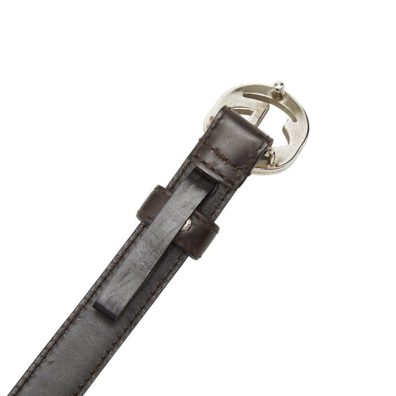 Gucci Interlocking Logo Buckle Belt 70 28 Dark Brown Leather