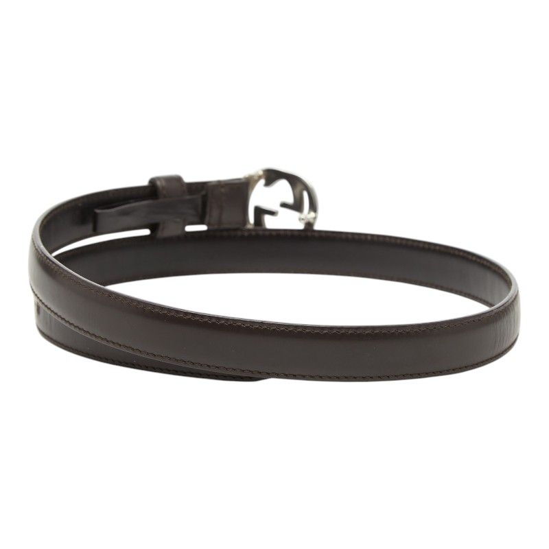 Gucci Interlocking Logo Buckle Belt 70 28 Dark Brown Leather