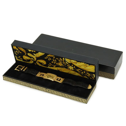 Versace Medusa Gold Dial Leather Quartz Watch