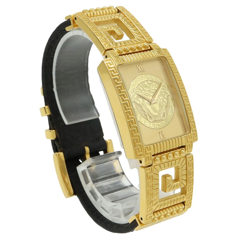 Versace Medusa Gold Dial Leather Quartz Watch