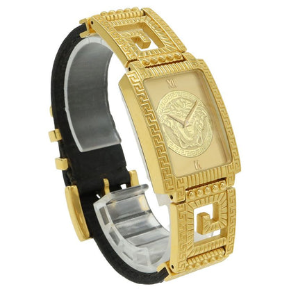 Versace Medusa Gold Dial Leather Quartz Watch