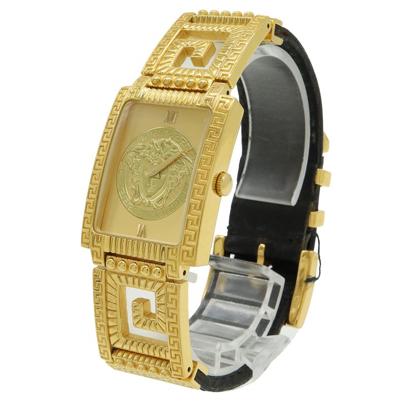 Versace Medusa Gold Dial Leather Quartz Watch