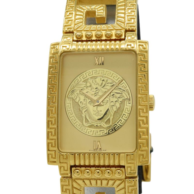 Versace Medusa Gold Dial Leather Quartz Watch