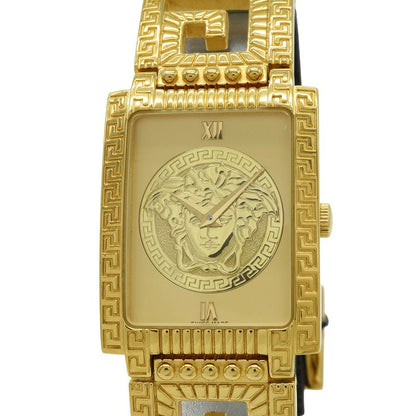 Versace Medusa Gold Dial Leather Quartz Watch