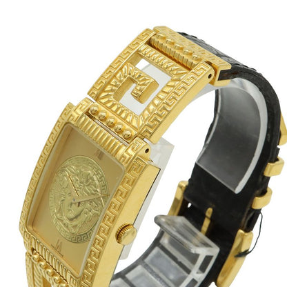Versace Medusa Gold Dial Leather Quartz Watch