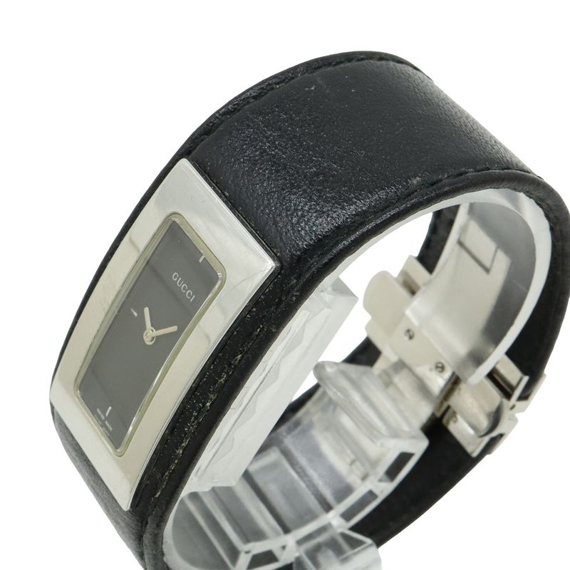 Gucci Black Dial SS Leather Quartz Watch