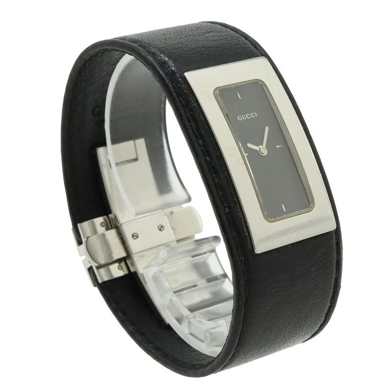 Gucci Black Dial SS Leather Quartz Watch