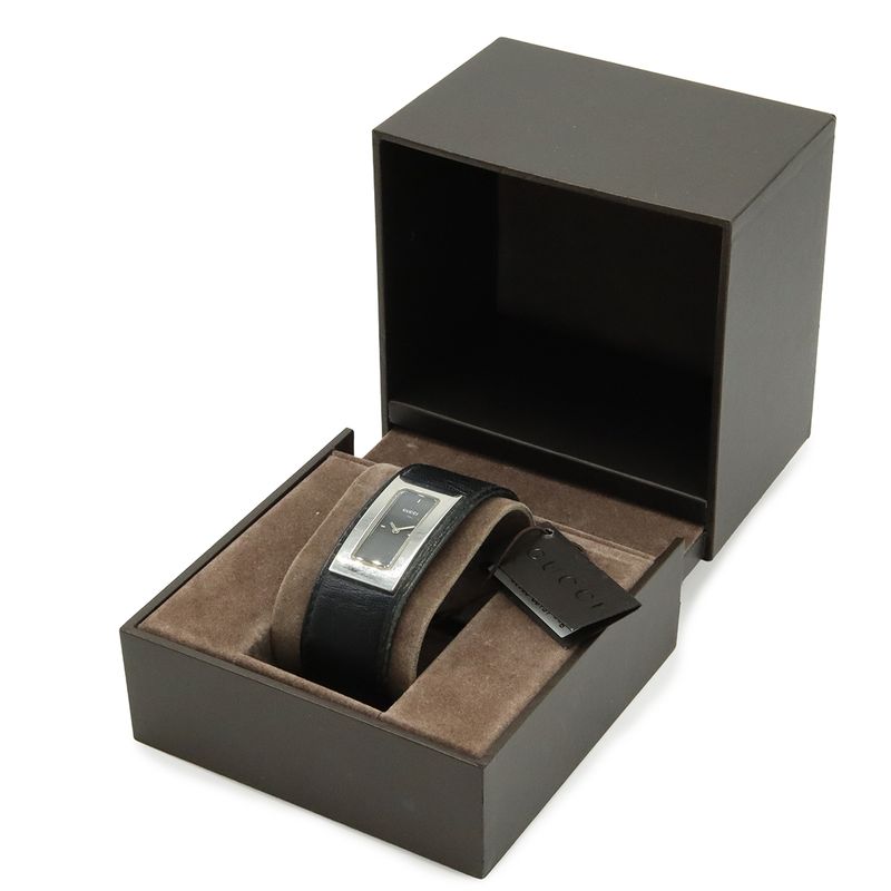 Gucci Black Dial SS Leather Quartz Watch