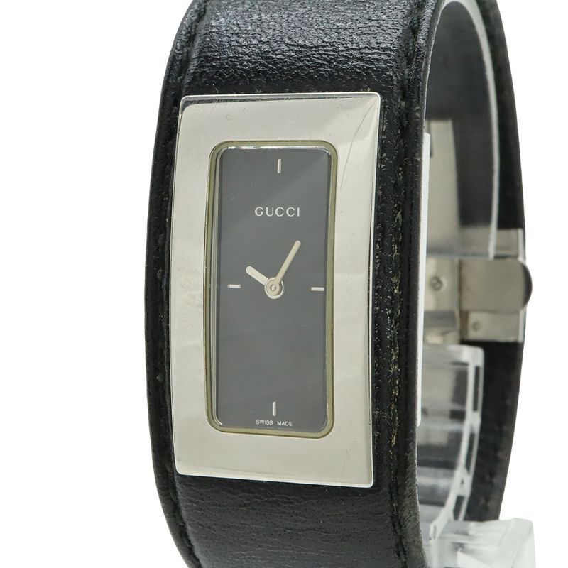 Gucci Black Dial SS Leather Quartz Watch