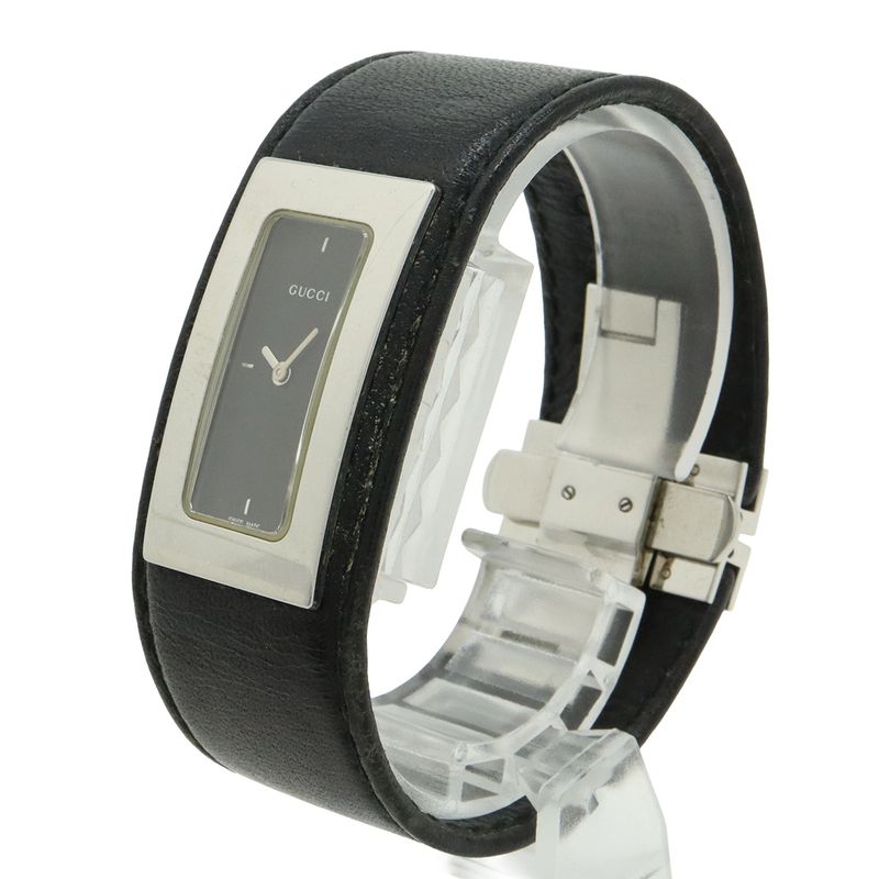 Gucci Black Dial SS Leather Quartz Watch