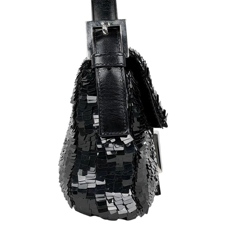 Fendi Zucca Logo Mamma Bucket Shoulder Bag Leather Black