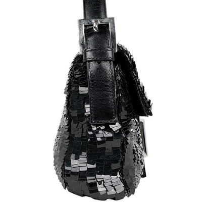 Fendi Zucca Logo Mamma Bucket Shoulder Bag Leather Black