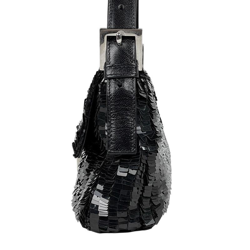Fendi Zucca Logo Mamma Bucket Shoulder Bag Leather Black
