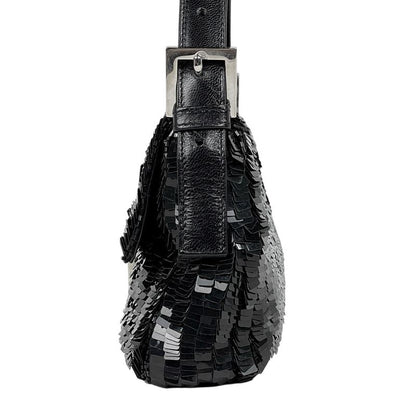 Fendi Zucca Logo Mamma Bucket Shoulder Bag Leather Black
