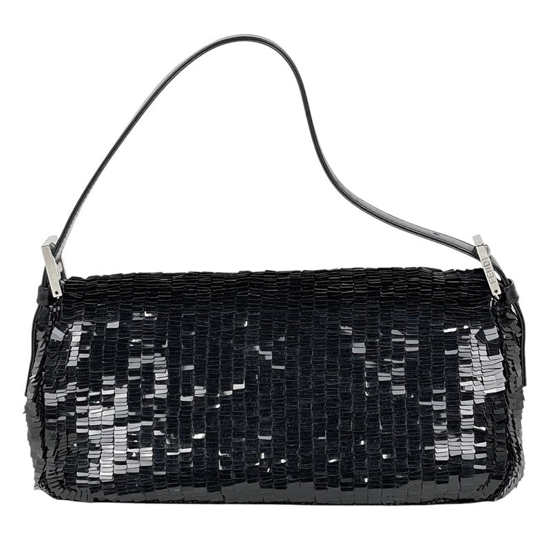 Fendi Zucca Logo Mamma Bucket Shoulder Bag Leather Black