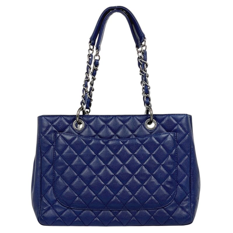 Chanel CC Logo Chain Tote Caviar Leather Blue