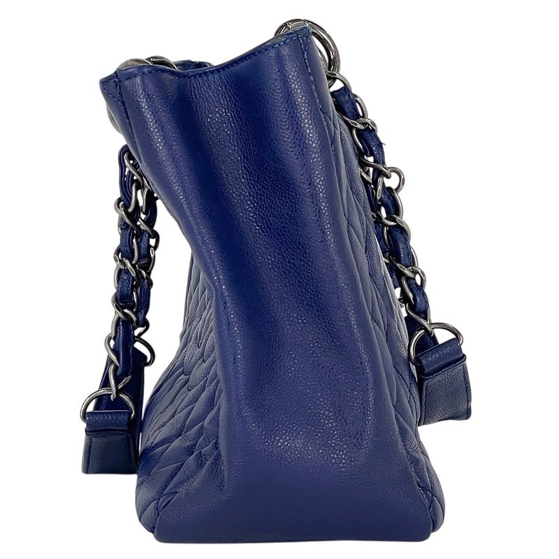Chanel CC Logo Chain Tote Caviar Leather Blue