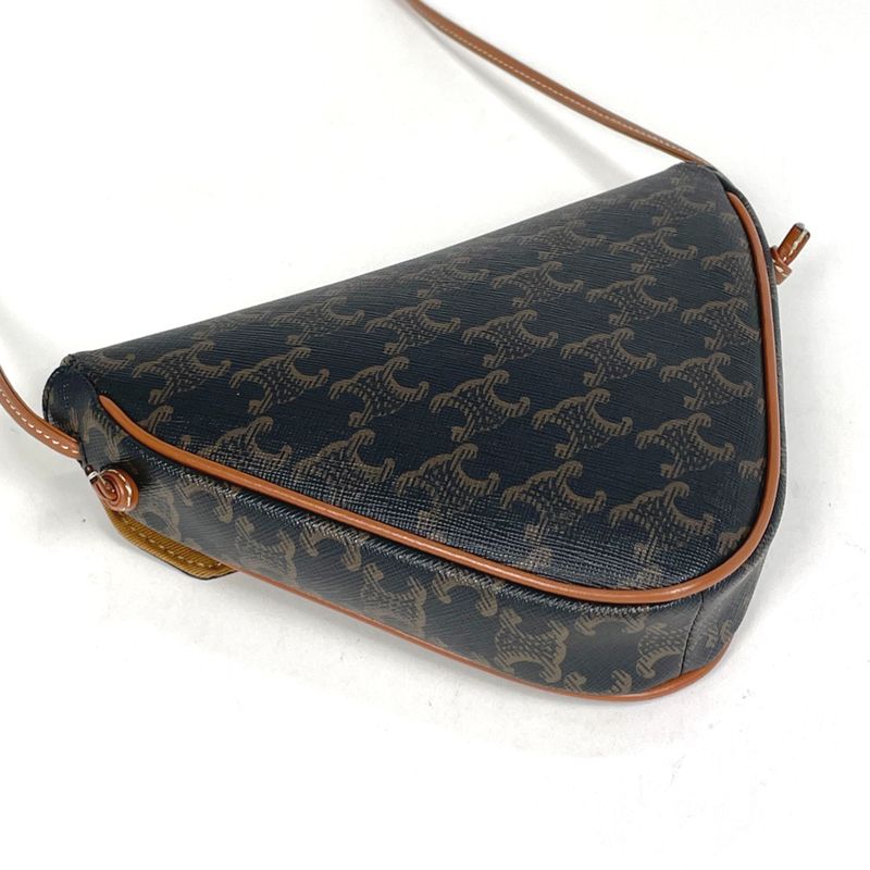 Celine Triomphe Shoulder Bag Triangle Black Brown