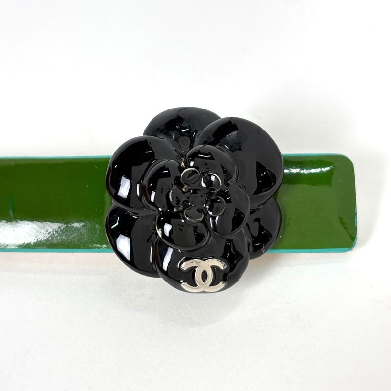 Chanel Camellia Belt CC Logo Patent Leather Green