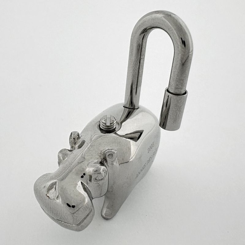 Hermes Cadena Hippopotamus Bag Charm Metal Silver