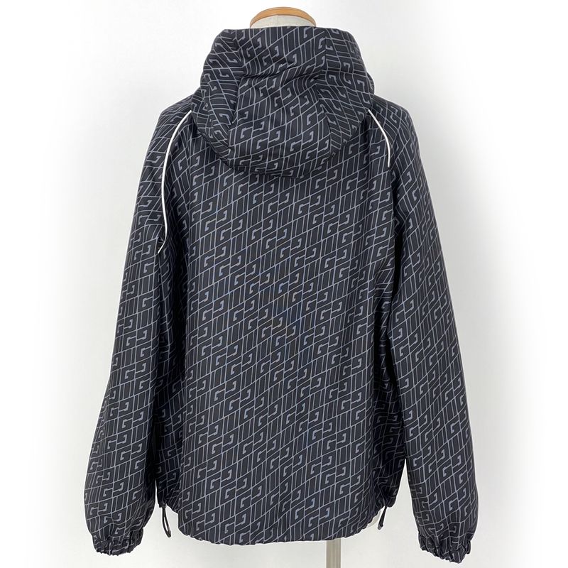 Gucci Logo Nylon Jacket All Over Pattern Interlocking Outer Black