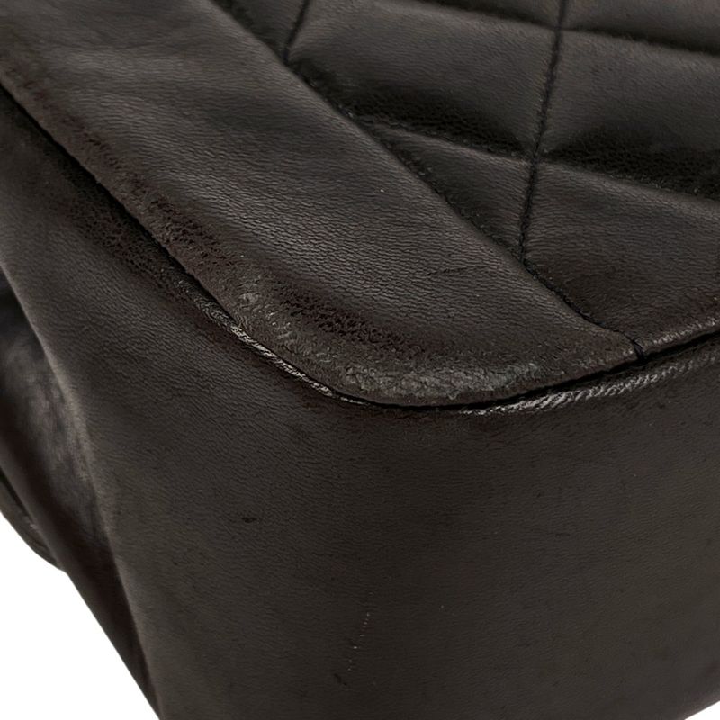 Chanel Diana Quilted Single Flap Chain Shoulder Bag CC Logo Leather Black