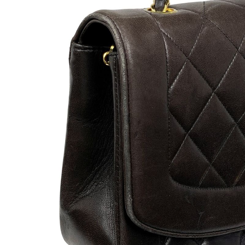 Chanel Diana Quilted Single Flap Chain Shoulder Bag CC Logo Leather Black