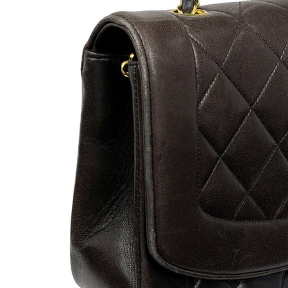 Chanel Diana Quilted Single Flap Chain Shoulder Bag CC Logo Leather Black