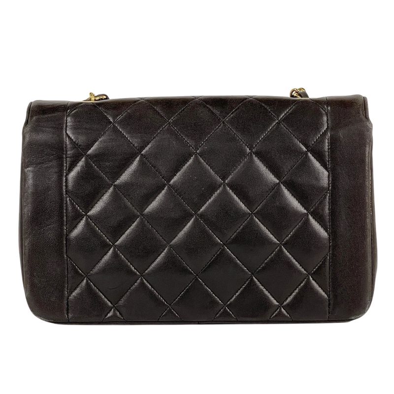 Chanel Diana Quilted Single Flap Chain Shoulder Bag CC Logo Leather Black