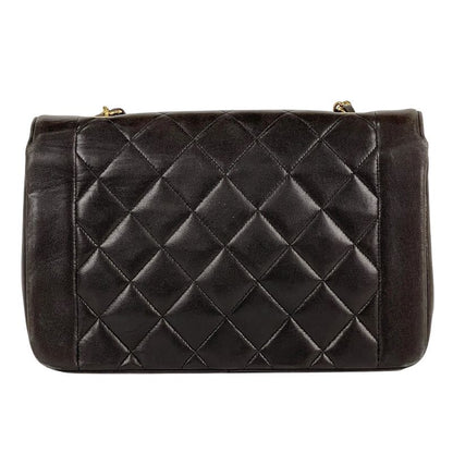 Chanel Diana Quilted Single Flap Chain Shoulder Bag CC Logo Leather Black