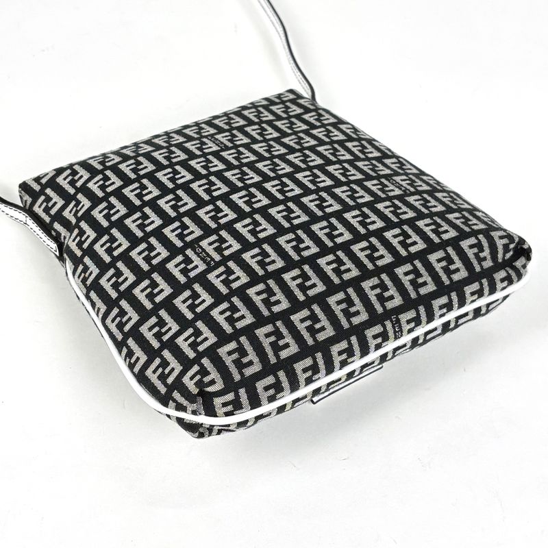 Fendi Zucchino Pattern Shoulder Bag Canvas Black White