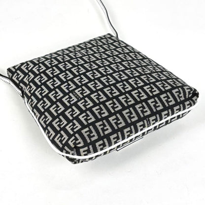 Fendi Zucchino Pattern Shoulder Bag Canvas Black White