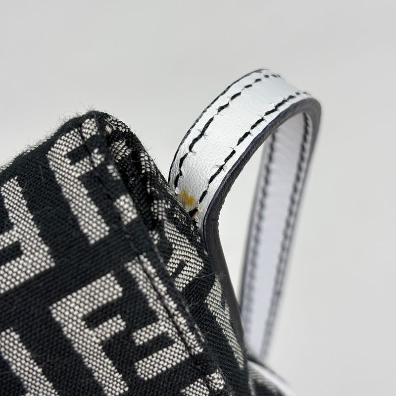 Fendi Zucchino Pattern Shoulder Bag Canvas Black White