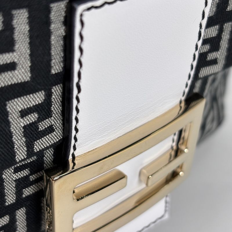 Fendi Zucchino Pattern Shoulder Bag Canvas Black White