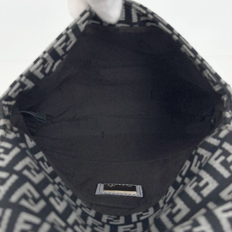Fendi Zucchino Pattern Shoulder Bag Canvas Black White