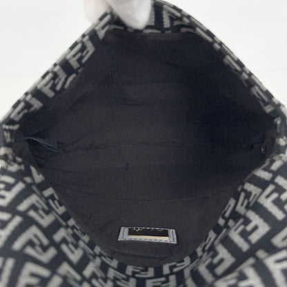 Fendi Zucchino Pattern Shoulder Bag Canvas Black White