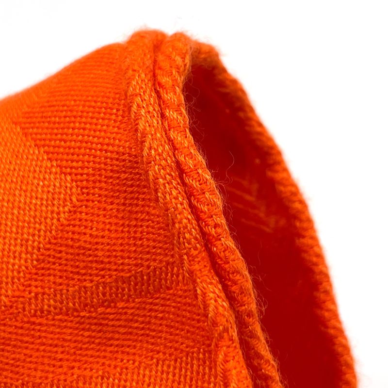 Hermes Logo Shawl Fringe Cashmere Silk Orange Scarf