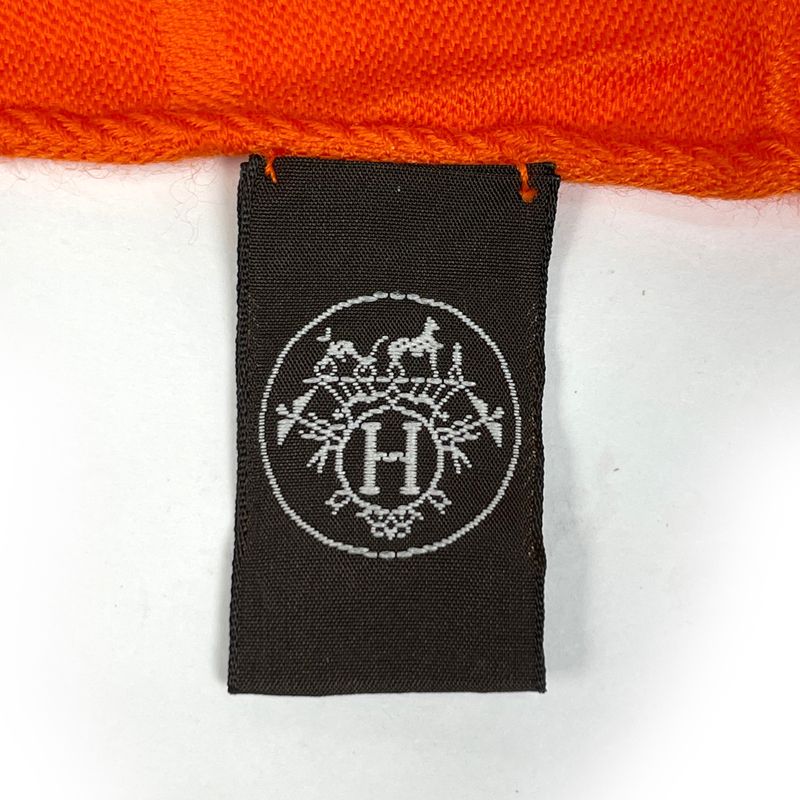 Hermes Logo Shawl Fringe Cashmere Silk Orange Scarf