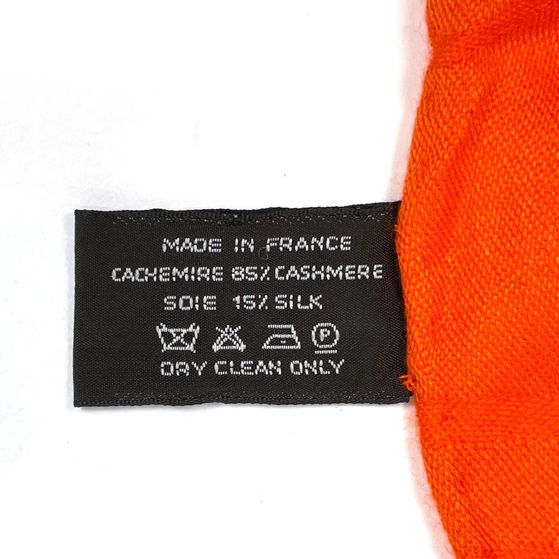 Hermes Logo Shawl Fringe Cashmere Silk Orange Scarf
