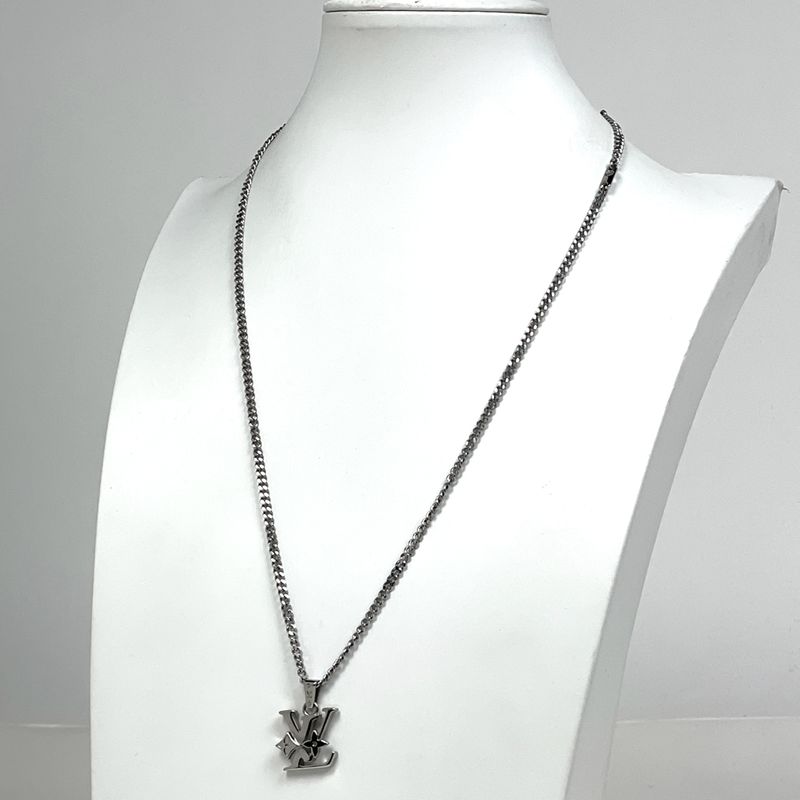 Louis Vuitton Pendant Monogram Low Necklace Metal Silver