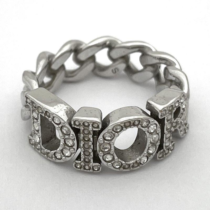 Dior Logo Line Stone Ring Silver Plated