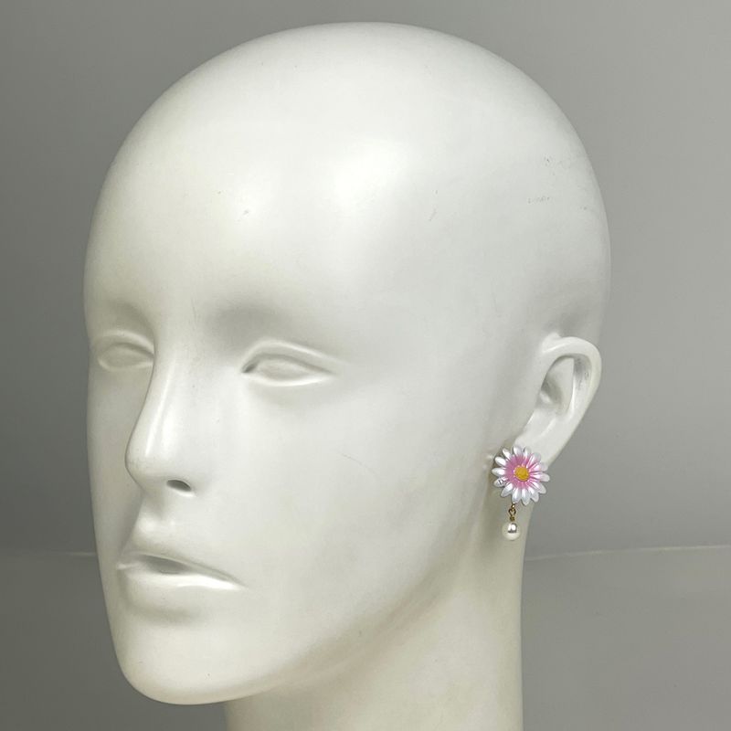 Dior Logo Earrings Gold Plated White Pink
